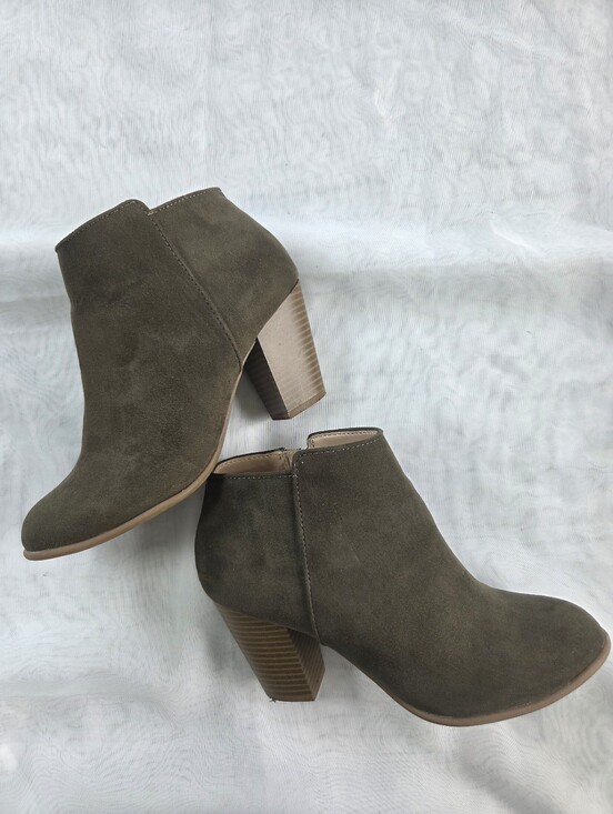 Old Navy Shoes - Old Navy Olive Green Faux Suede Ankle Booties with Stacked Heel